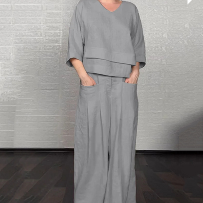 Iris Casual Pants Set | Cotton-Linen Blend, Asymmetric Hem 4