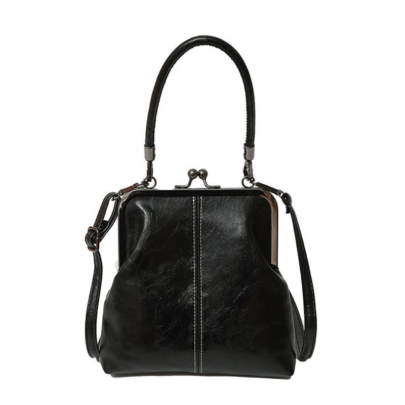 Kira Crossbody Bag | Black PU Leather, Vintage Clasp, Dual Carrying Options