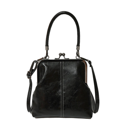 Kira Crossbody Bag | Black PU Leather, Vintage Clasp, Dual Carrying Options 0