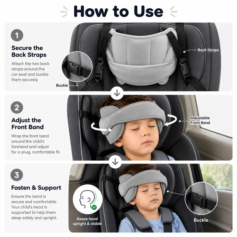 Kivo Car Seat Head Support | Plush Padded Neck Support for Infants and Kids 3