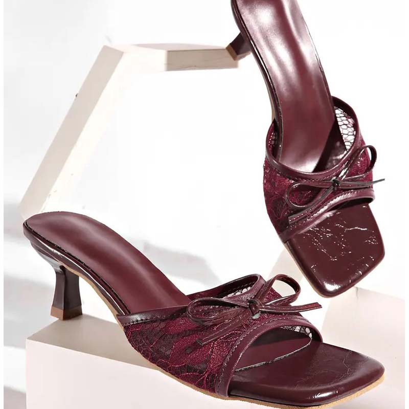 Lana Women's Mules | Lace Upper, Bow Accent, Slip-On Kitten Heel 1