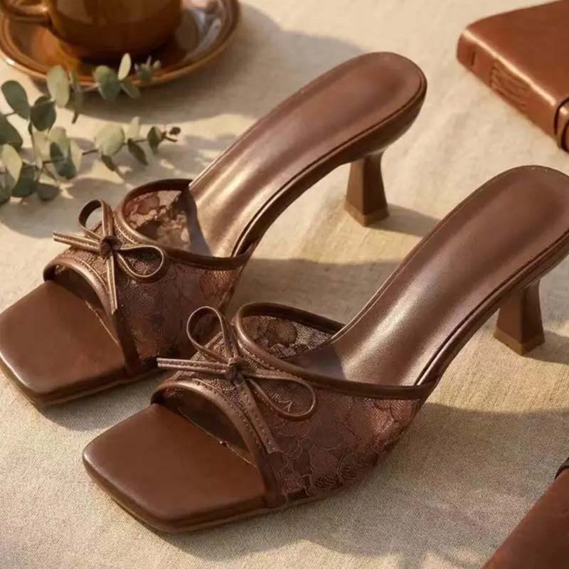 Lana Women's Mules | Lace Upper, Bow Accent, Slip-On Kitten Heel 4