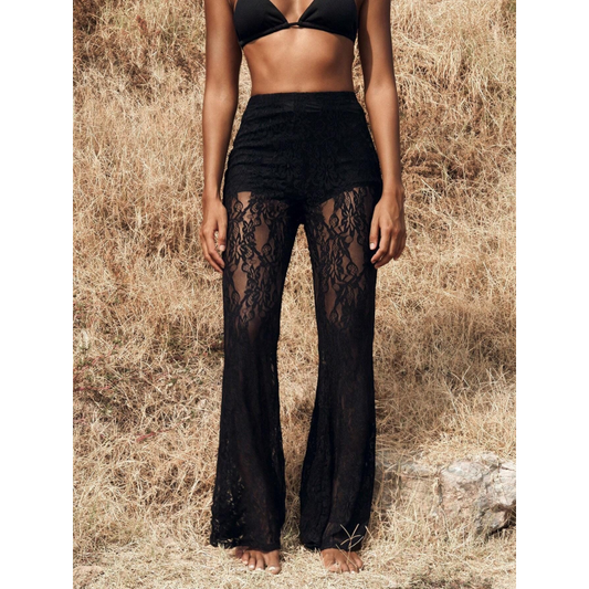 Lara Flare Pants | High-Waisted, Elegant Lace Overlay 0
