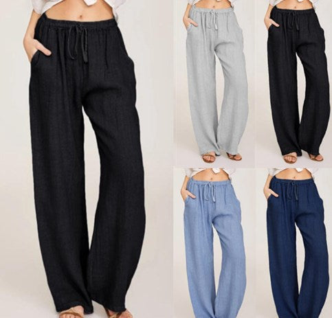 Lina Wide Leg Pants | Lightweight Cotton-Linen Blend, Flattering Fit 0
