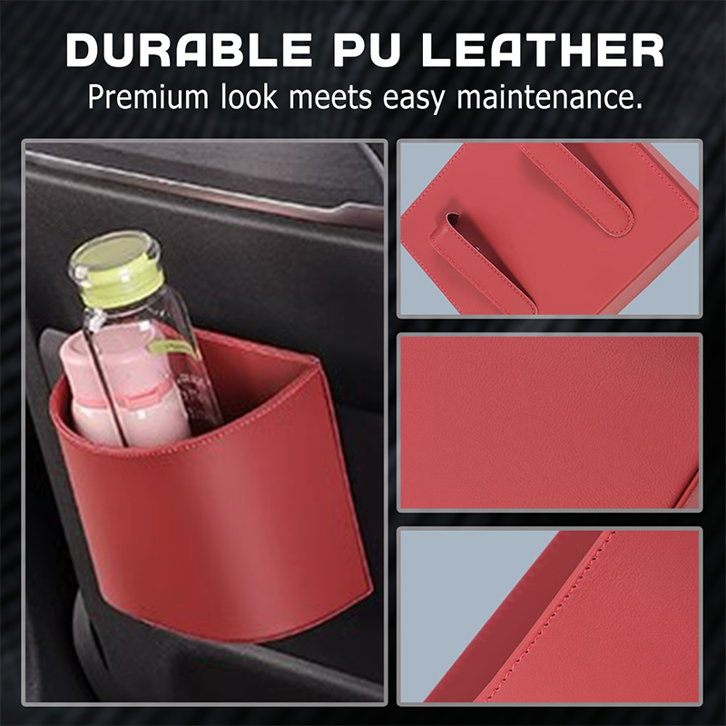 Liora Car Cup Holder | PU Leather, Wide-Mouth Opening, Phone Storage 3