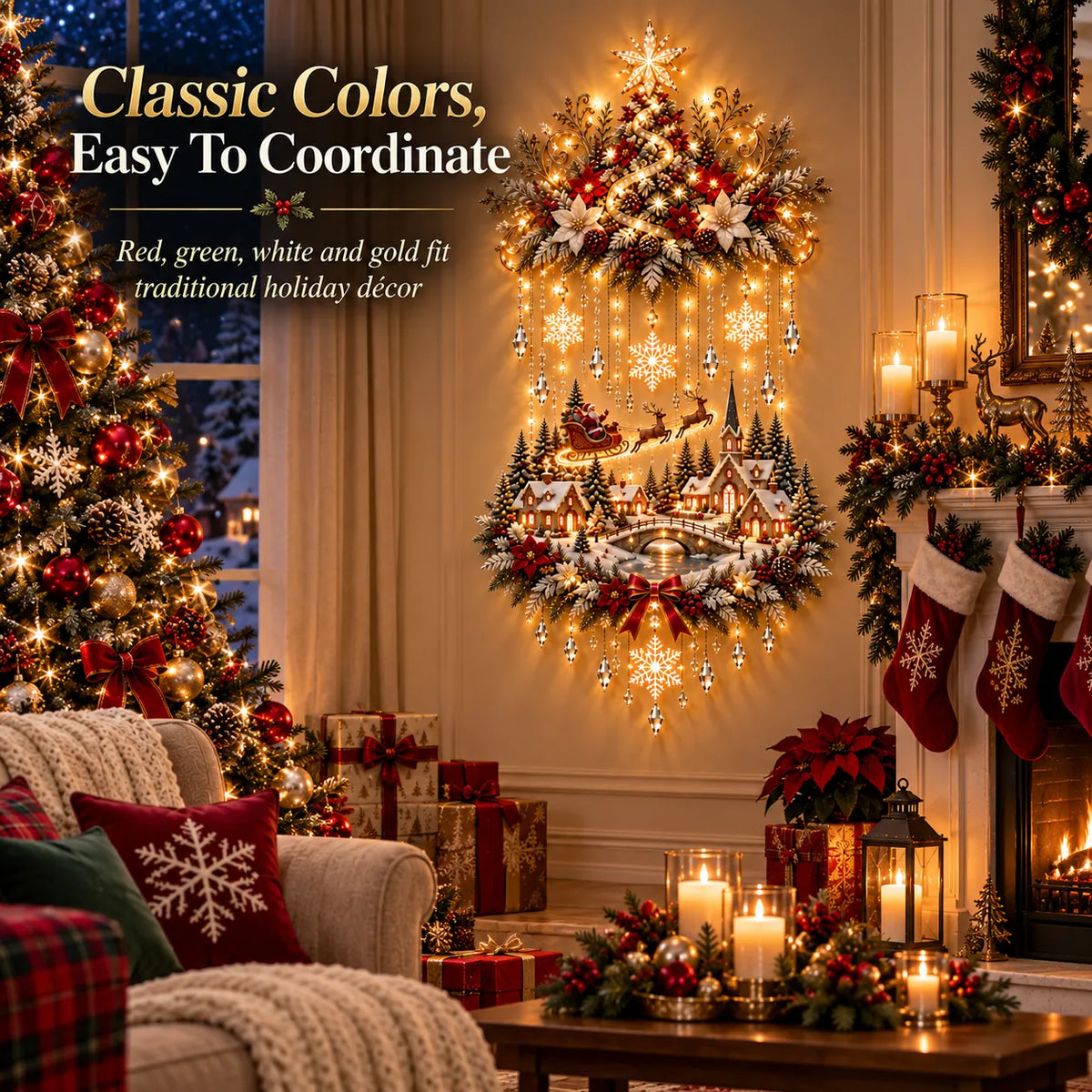 Liora Christmas Wall Art | Illuminated Wall Hanging Tree with Warm LED Lights 7