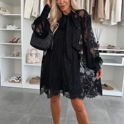 Liora Mini Dress | Lace Overlay, A-Line Summer Dress 0