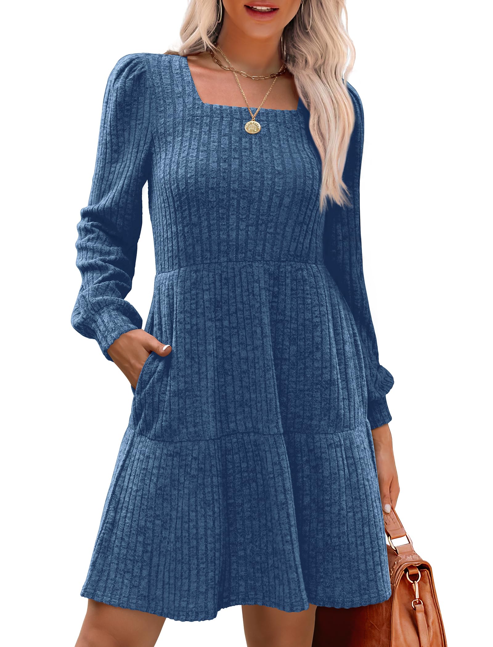 Livra Women's Dress | Square Neck, Lantern Sleeve, Above Knee Length 11