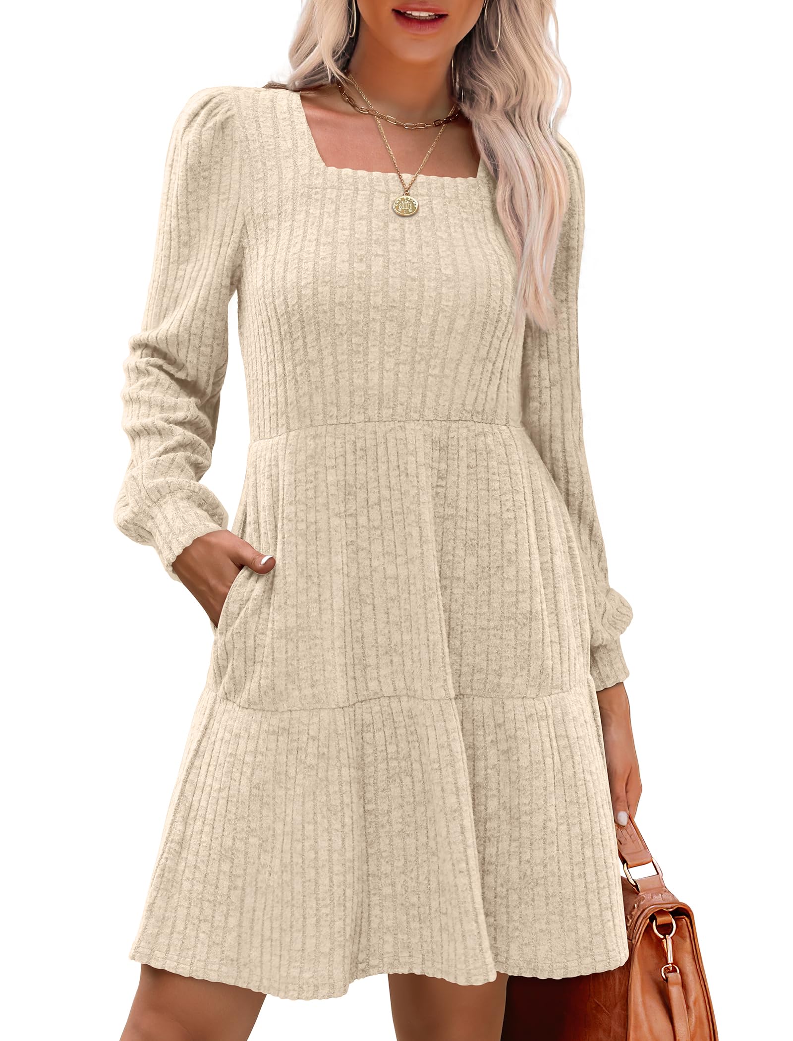 Livra Women's Dress | Square Neck, Lantern Sleeve, Above Knee Length 12