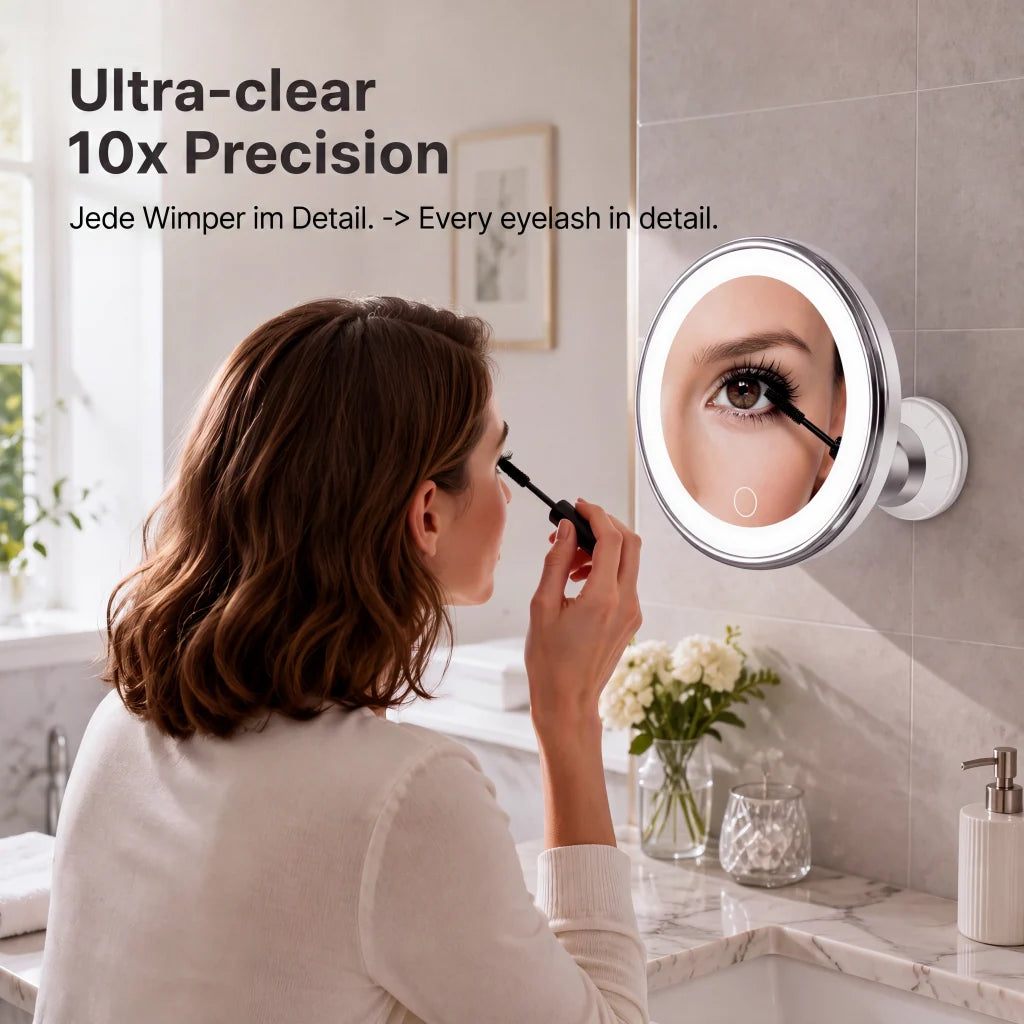 Luma Makeup Mirror | 10X Magnifying, LED Light, Suction Cup, 360° Adjustable 4