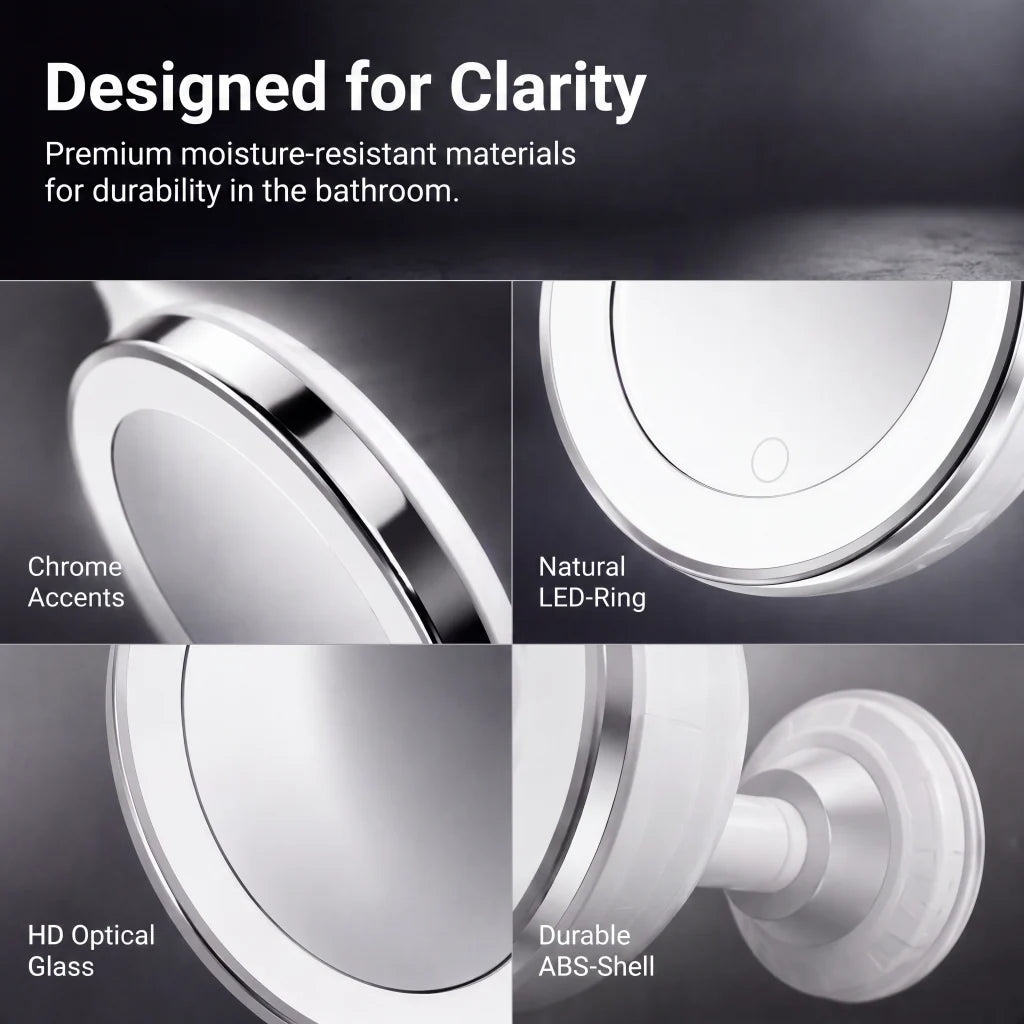 Luma Makeup Mirror | 10X Magnifying, LED Light, Suction Cup, 360° Adjustable 5