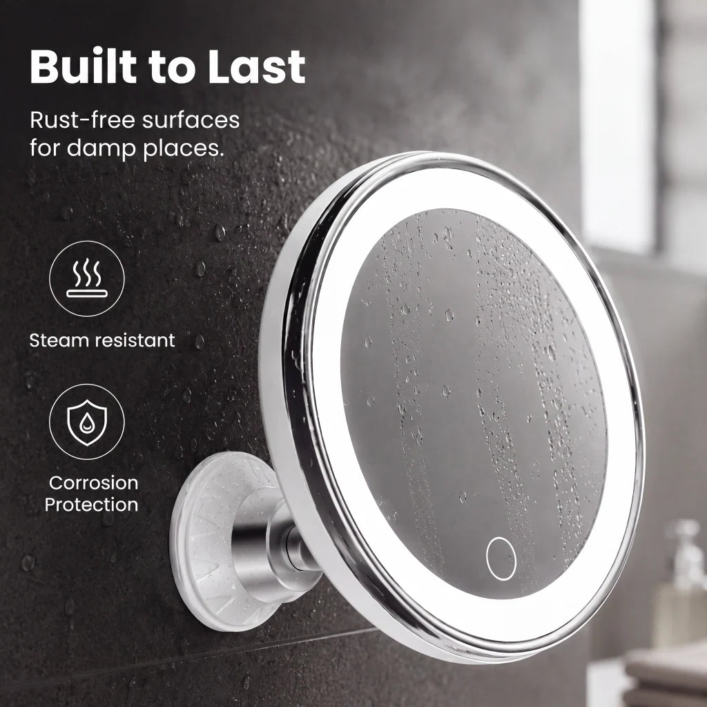 Luma Makeup Mirror | 10X Magnifying, LED Light, Suction Cup, 360° Adjustable 7