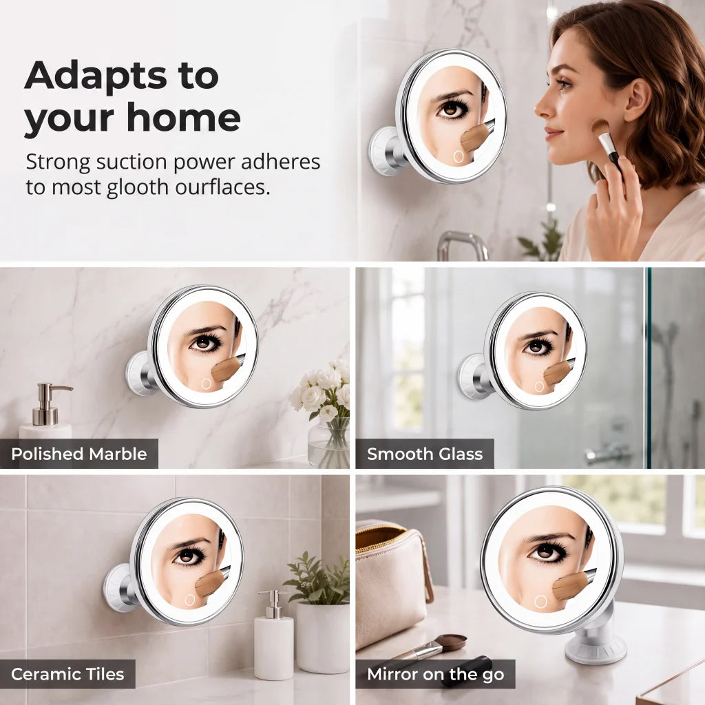 Luma Makeup Mirror | 10X Magnifying, LED Light, Suction Cup, 360° Adjustable 8