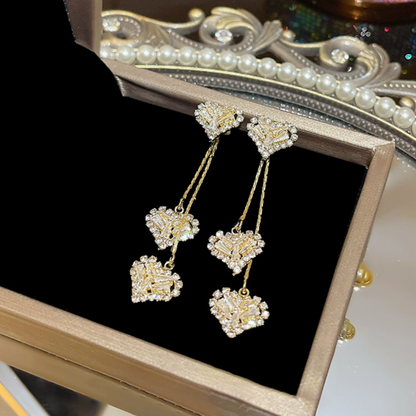 Luna Heart Drop Earrings | Gold, Cascading Crystal Design for Women 0