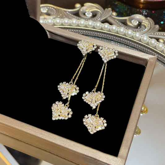 Luna Heart Drop Earrings | Gold, Cascading Crystal Design for Women 0