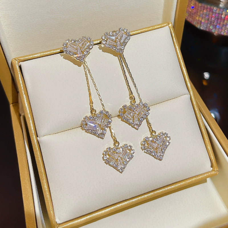 Luna Heart Drop Earrings | Gold, Cascading Crystal Design for Women 5