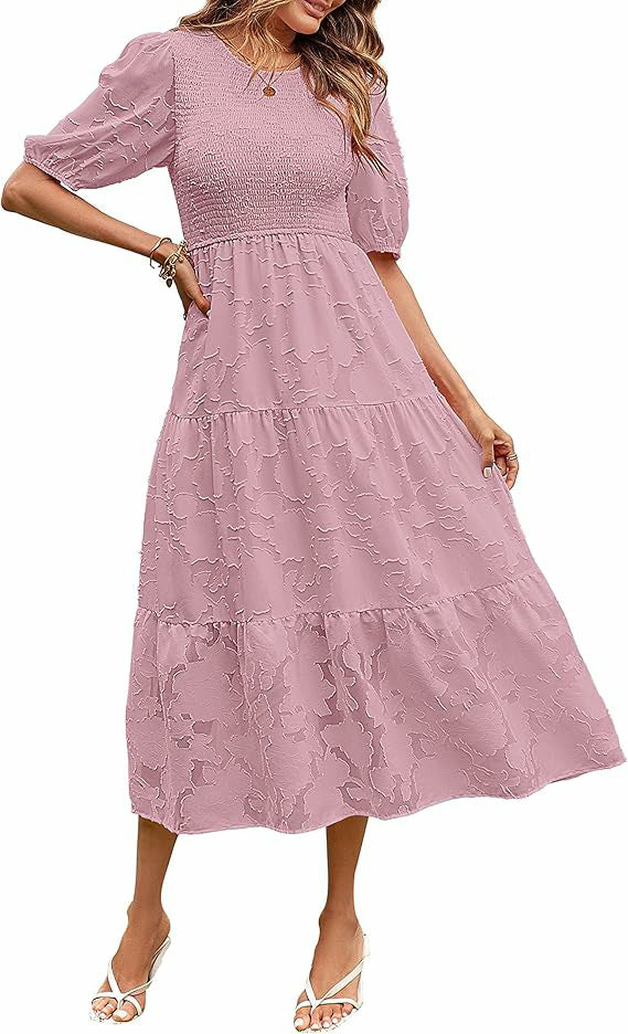Luna Puff Sleeve Dress | Embossed Floral Jacquard 0