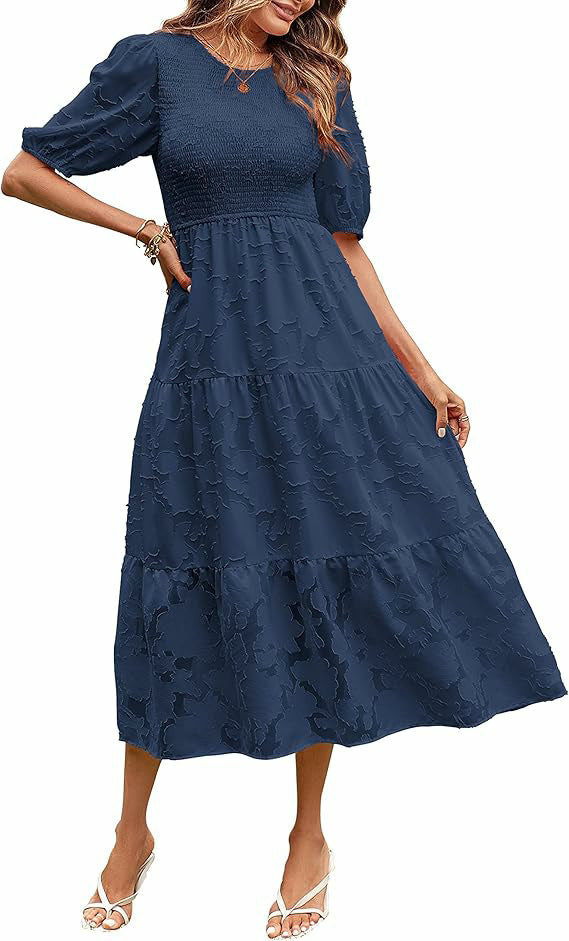 Luna Puff Sleeve Dress | Embossed Floral Jacquard 10