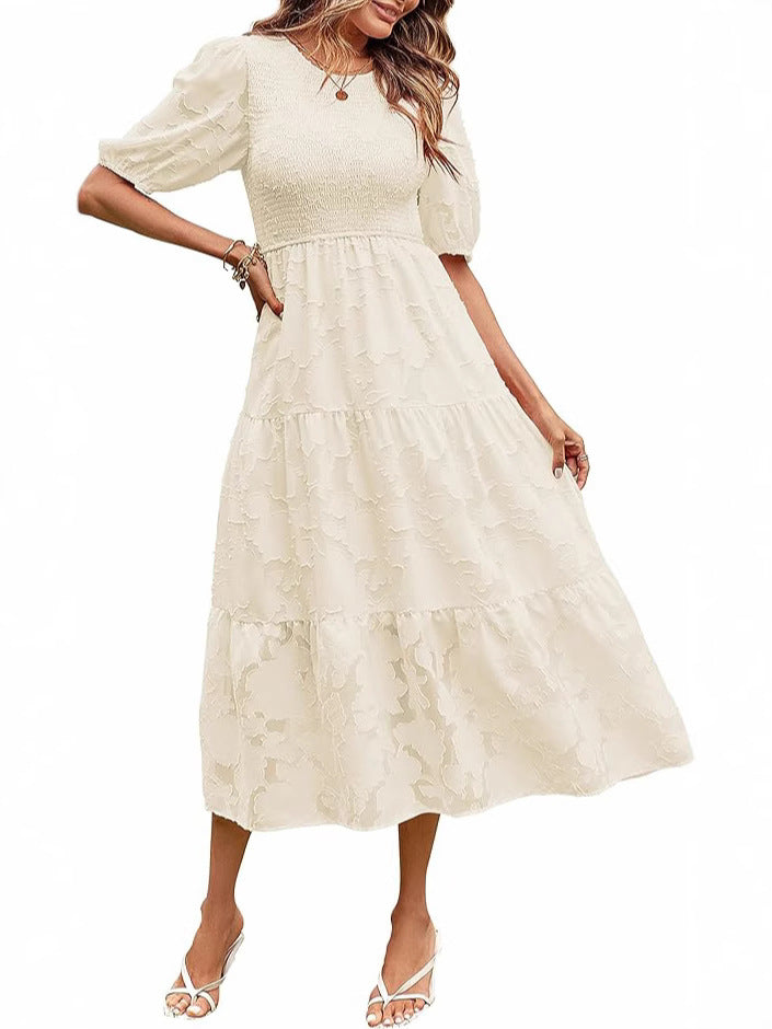 Luna Puff Sleeve Dress | Embossed Floral Jacquard 11