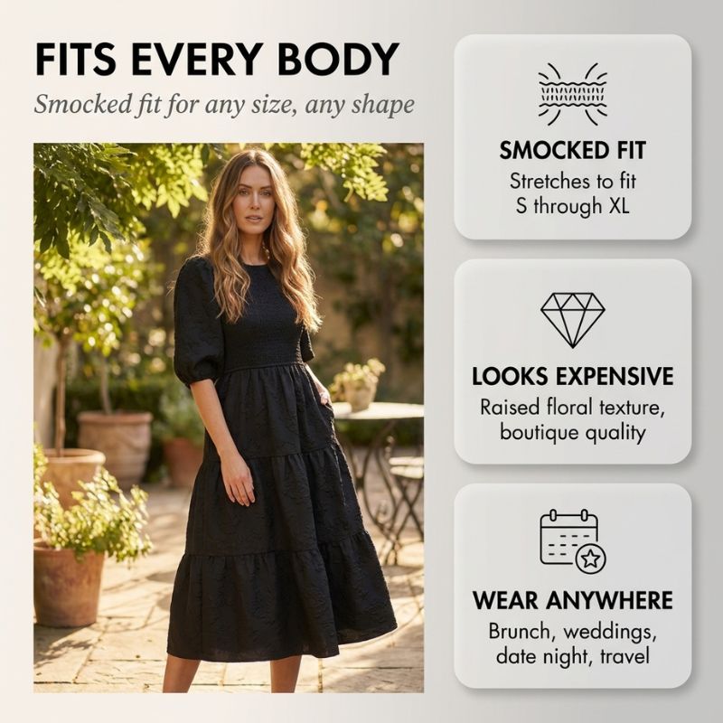 Luna Puff Sleeve Dress | Embossed Floral Jacquard 5