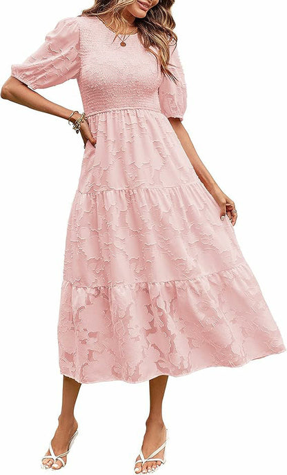 Luna Puff Sleeve Dress | Embossed Floral Jacquard 9