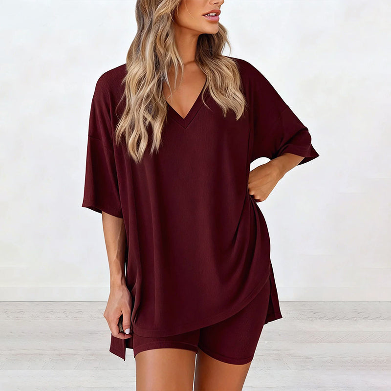 Luna Two Piece Set | Comfortable Pullover Tee and High-Waisted Shorts for Women 1
