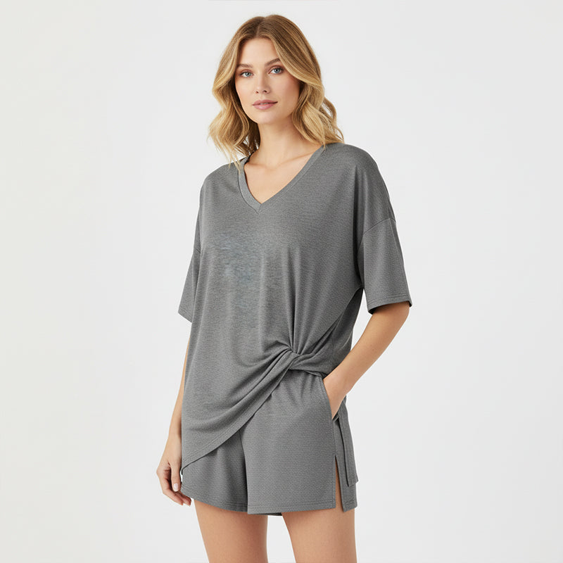 Luna Two Piece Set | Comfortable Pullover Tee and High-Waisted Shorts for Women 5