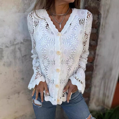 Luna Women's Jacket | Lace Detail, V-Neck Long Sleeve 0