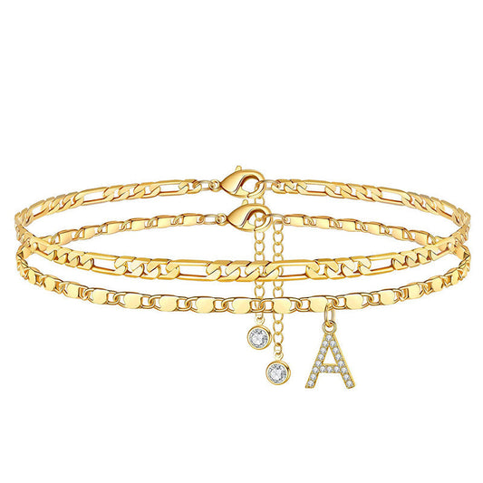Luxe Layered Anklet | Gold Chain with Rhinestones, Adjustable Fit 0
