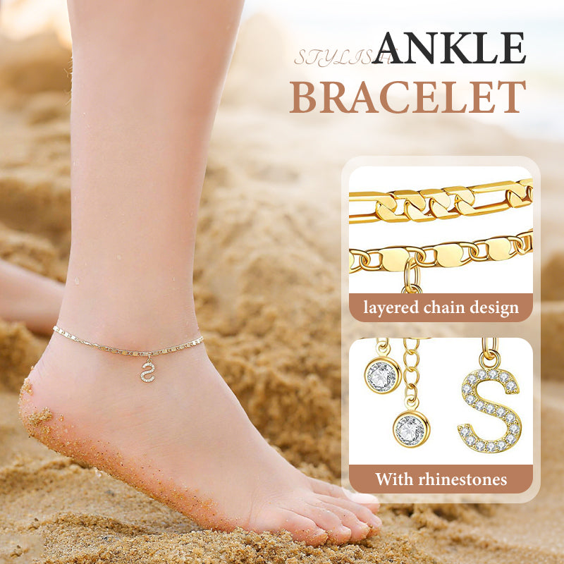 Luxe Layered Anklet | Gold Chain with Rhinestones, Adjustable Fit 1