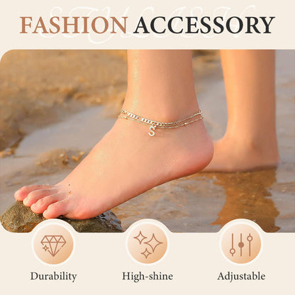 Luxe Layered Anklet | Gold Chain with Rhinestones, Adjustable Fit 2