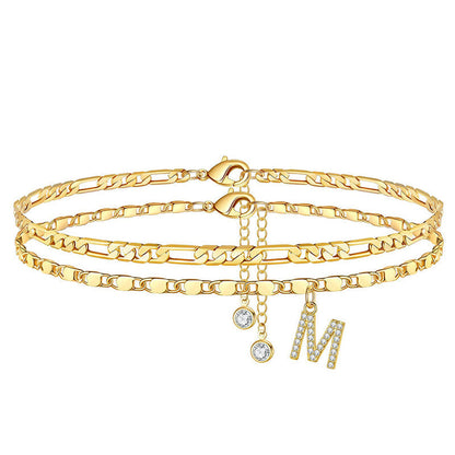 Luxe Layered Anklet | Gold Chain with Rhinestones, Adjustable Fit 20