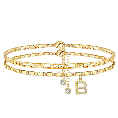 Luxe Layered Anklet | Gold Chain with Rhinestones, Adjustable Fit 21