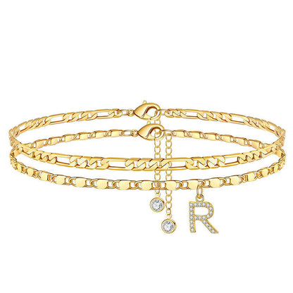 Luxe Layered Anklet | Gold Chain with Rhinestones, Adjustable Fit 22