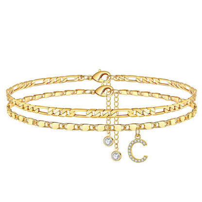 Luxe Layered Anklet | Gold Chain with Rhinestones, Adjustable Fit 24