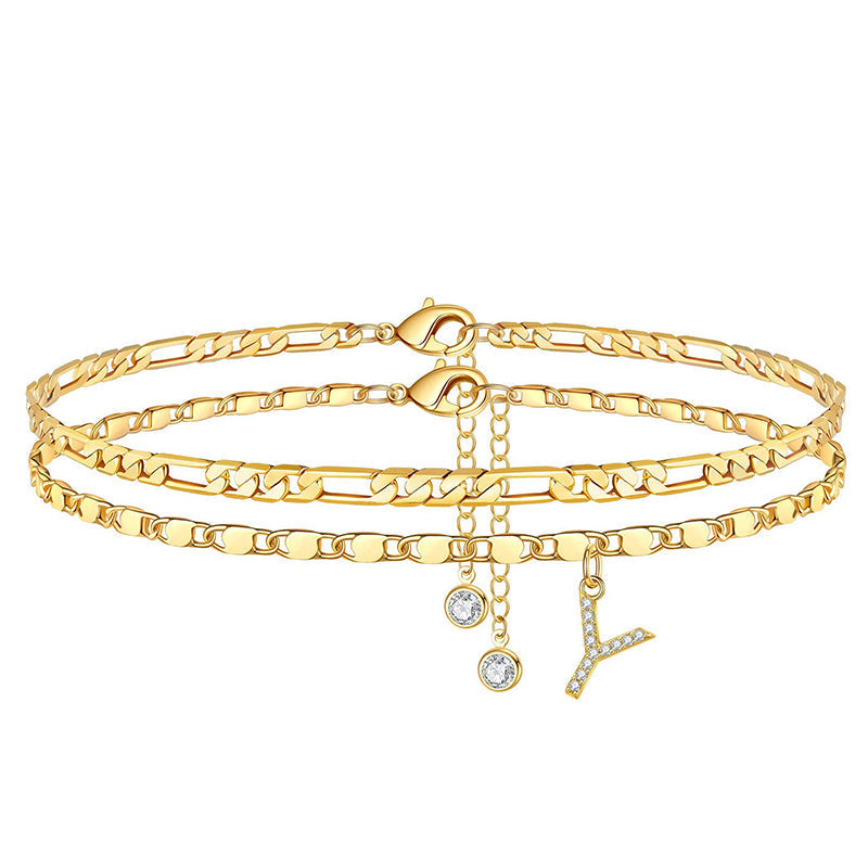 Luxe Layered Anklet | Gold Chain with Rhinestones, Adjustable Fit 25