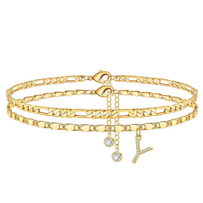 Luxe Layered Anklet | Gold Chain with Rhinestones, Adjustable Fit 25