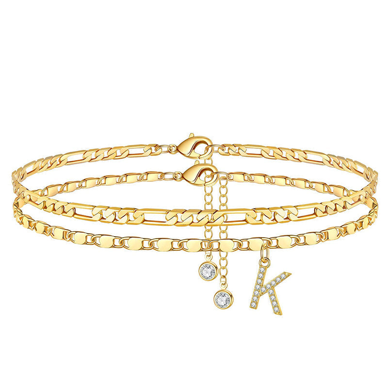 Luxe Layered Anklet | Gold Chain with Rhinestones, Adjustable Fit 26