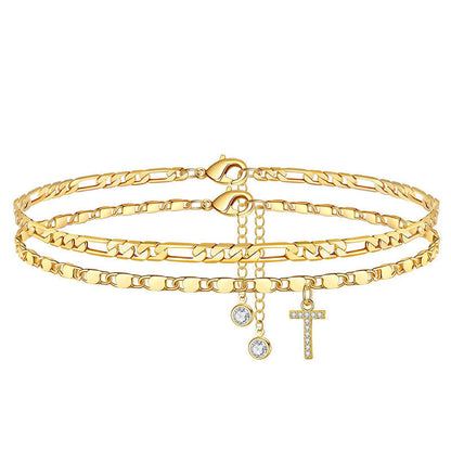 Luxe Layered Anklet | Gold Chain with Rhinestones, Adjustable Fit 28