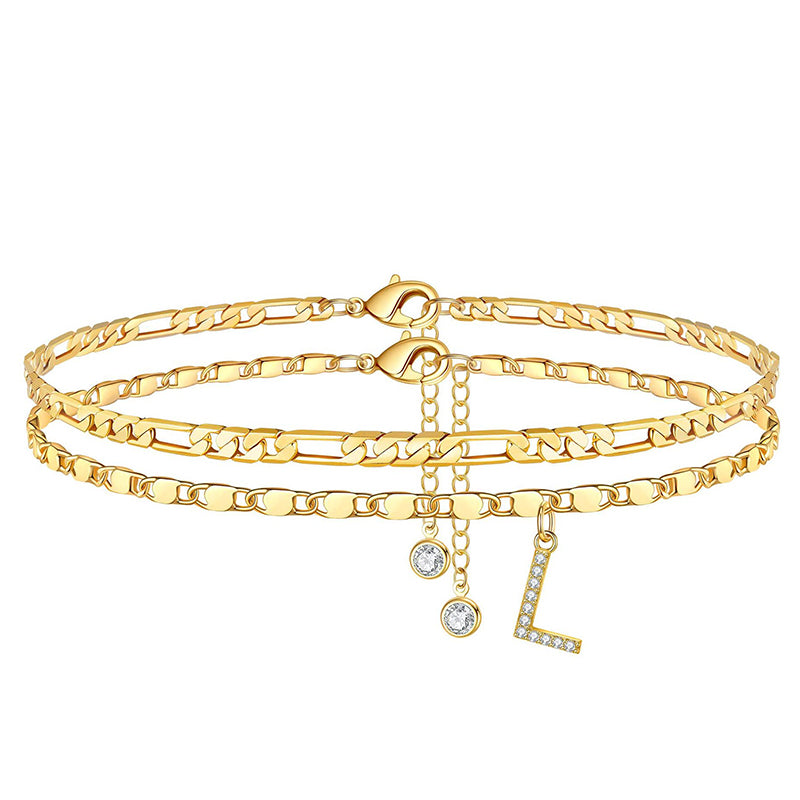 Luxe Layered Anklet | Gold Chain with Rhinestones, Adjustable Fit 31