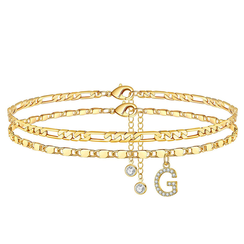 Luxe Layered Anklet | Gold Chain with Rhinestones, Adjustable Fit 32