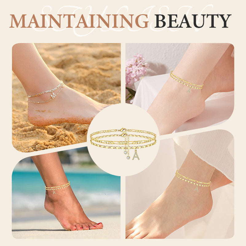 Luxe Layered Anklet | Gold Chain with Rhinestones, Adjustable Fit 6