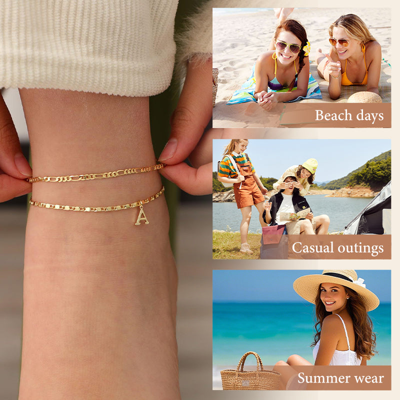 Luxe Layered Anklet | Gold Chain with Rhinestones, Adjustable Fit 7