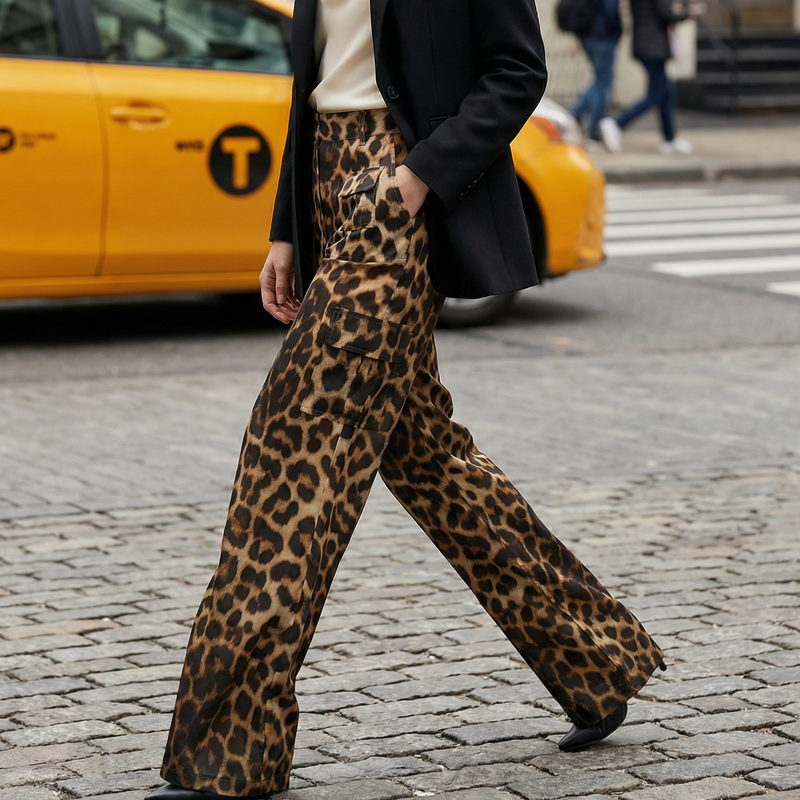 Luxe Leopard Trousers | Wide-Leg, Breathable Fabric 1