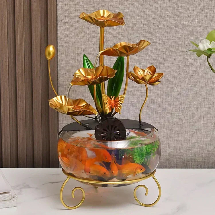 Luxe Lotus Fishbowl Ornament | Acrylic, Metal Decoration 1