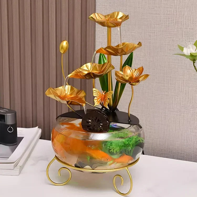 Luxe Lotus Fishbowl Ornament | Acrylic, Metal Decoration 2