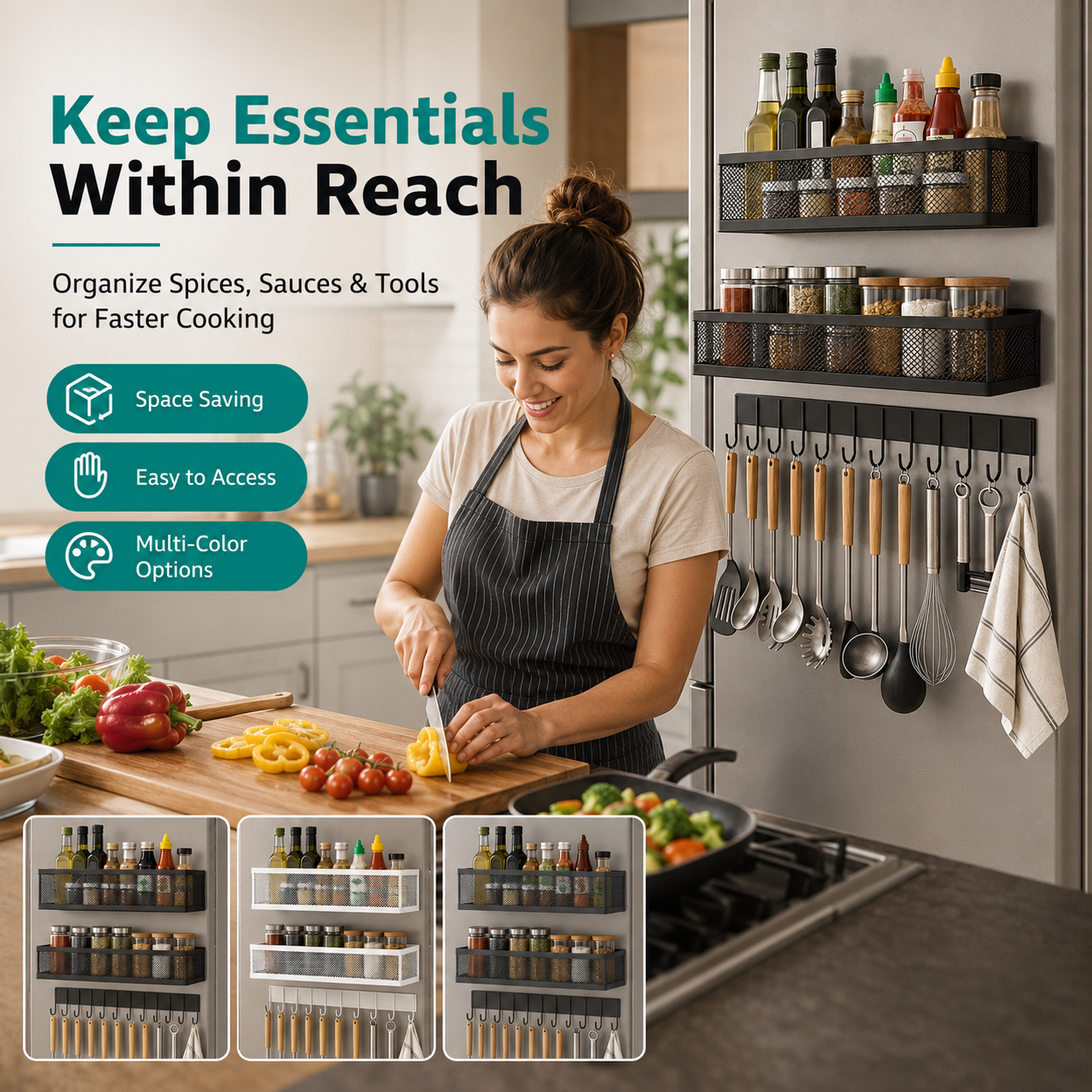 MagmaRack Kitchen Organizer | Magnetic Spice Rack with Hooks, Heavy-Duty Metal 2