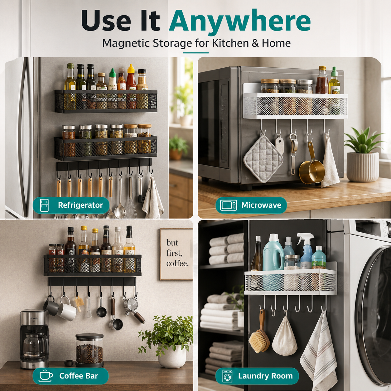 MagmaRack Kitchen Organizer | Magnetic Spice Rack with Hooks, Heavy-Duty Metal 3