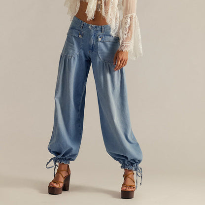 Liora — Wide-Leg Cotton Denim Jeans with Pleated Pockets