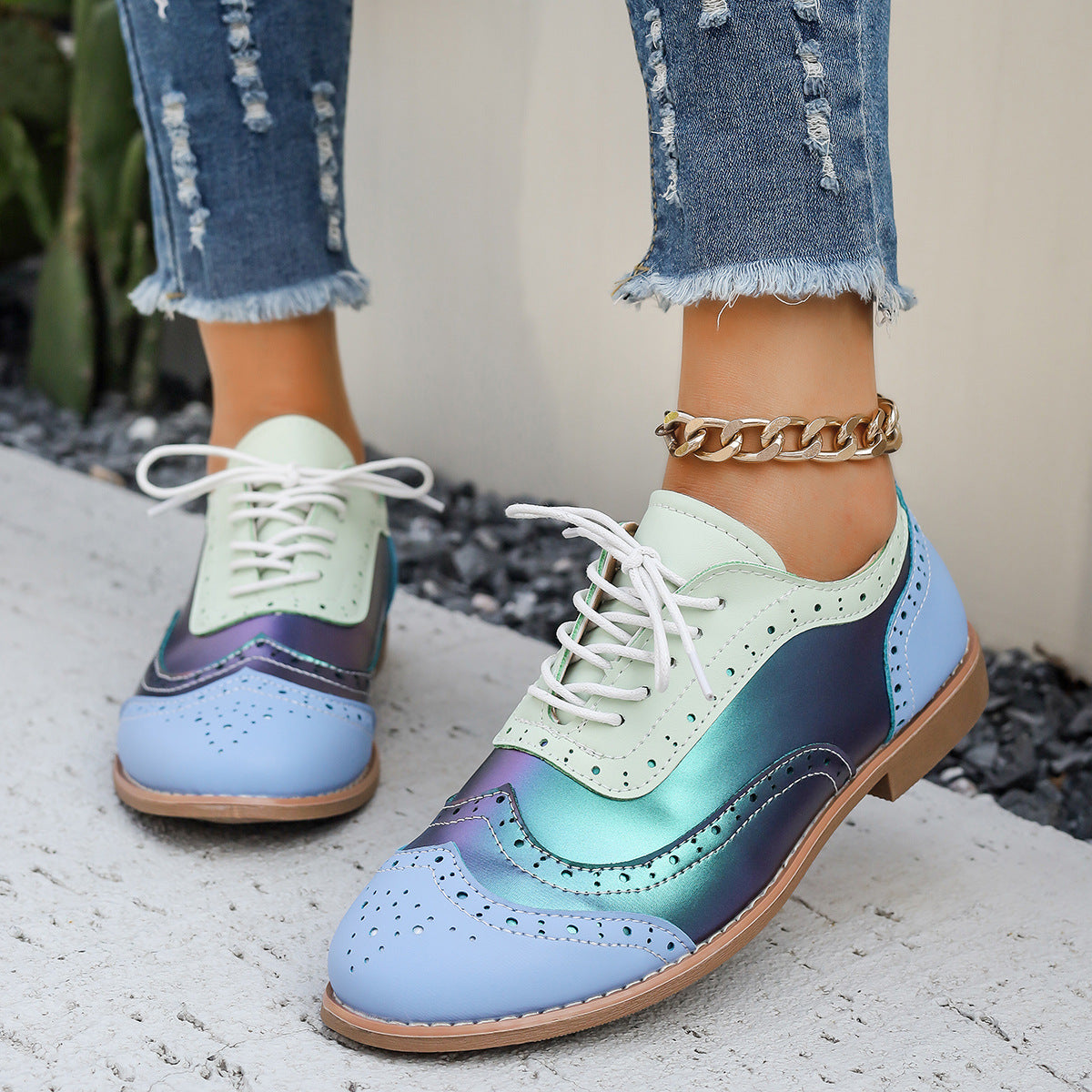 Norla Bloom — Women’s Pastel Brogue Shoes with Floral Detail